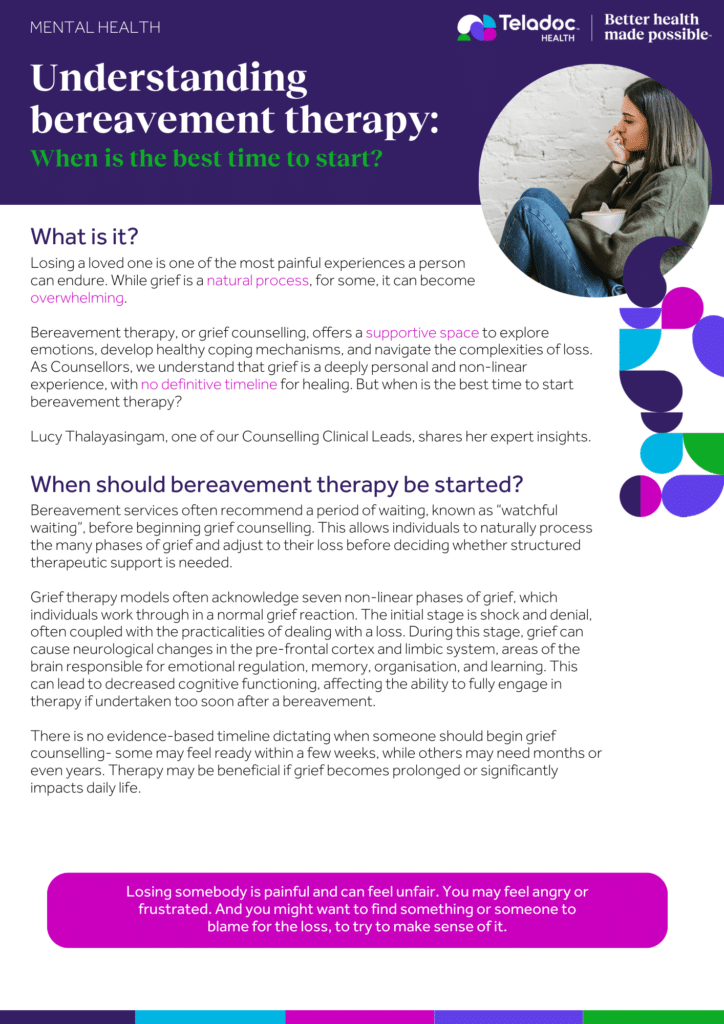 Understanding bereavement therapy: When is the best time to start? - Teladoc Health UK Teladoc Health UK