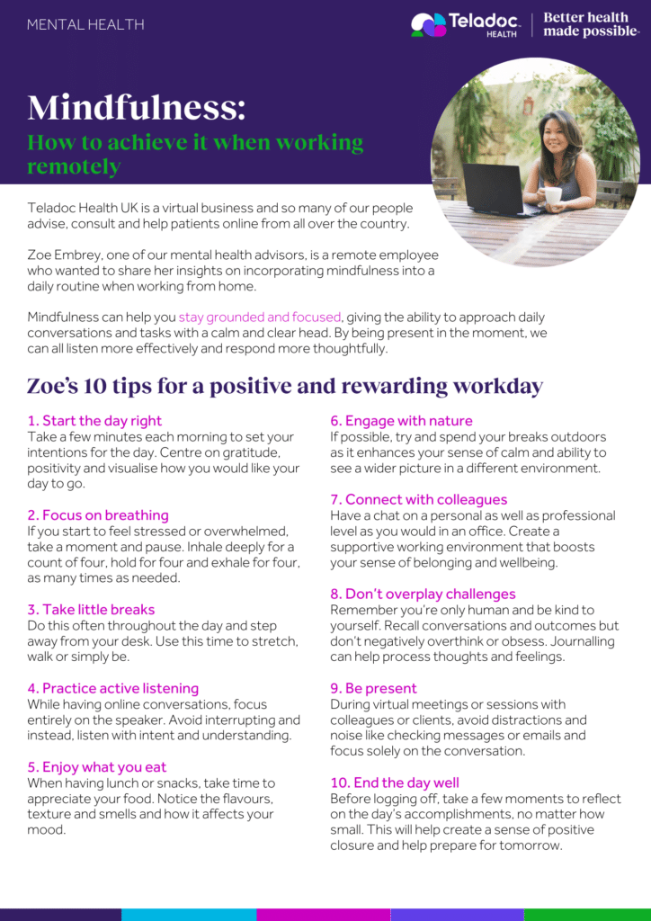 Mindfulness: How to achieve it when working remotely - Teladoc Health UK Teladoc Health UK